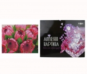 Картина алмазами на підрамнику "Яскраві рожеві квіти"