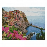 Картина алмазами с подрамником "Итальянский город на обрыве"