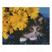 Картина алмазами з підрамником "Кошеня у квітах"