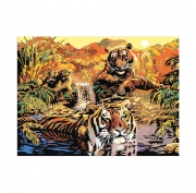 Картина на холсте "Семья тигров" по номерам