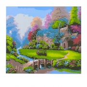 Картина на полотне по номерам Загородный дом у ручья" в коробке