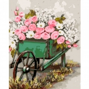 Картина на полотні за номерами "Тачка з квітами"