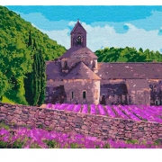 Картина на полотне по номерам "Церквушка возле лавандового поля"