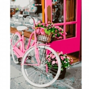 Картина на полотне по номерам "Цветочный розовый велосипед"