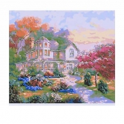 Картина на полотне по номерам "Загородное поместье в осеннем саду" в коробке