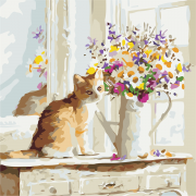 Картина за номерами "Кот і квіти"
