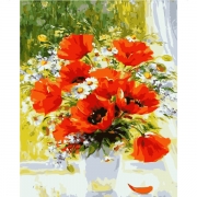 Картина по номерам букет цветов "Маки и ромашки"