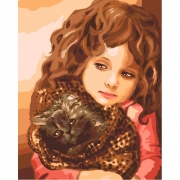 Картина за номерами на полотні "Малятко з кошеням "