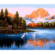 Картина-раскраска по номерам "Лебеди на озере в горах"