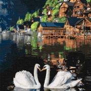 Картина-раскраска по номерам "Пара белых лебедей"