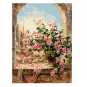 Картина-раскраска по номерам "Цветы у старинного окна"