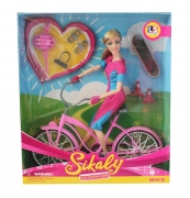 Лялька спортсменка з велосипедом і скейтом