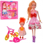 Лялька типу Барбі з донькою нарядами велосипедом і аксесуарами