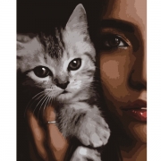 Набор для рисования картина по номерам "Девушка с котенком"