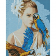 Набор с алмазной мозаикой "Девушка с голубыми попугаями"