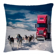 Подушка з 3D малюнком "Собаки тягнуть вантажівку"