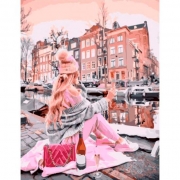Розпис фарбами за номерами "Дівчина з вином біля каналу Амстердам" в коробці