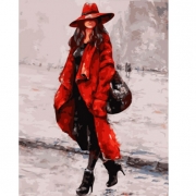 Роспись красками по номерам "Женщина в красной шляпе"