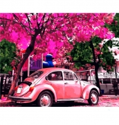 Розпис фарбами за номерами "Рожевий Volkswagen Beetle"