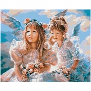 Роспись красками по номерам  "Две девочки- ангела"
