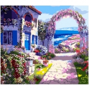 Роспись красками по номерам "Дом в цветах"