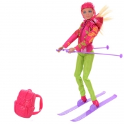 Шарнирная кукла на лыжах с рюкзаком