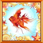 Ткань с нанесенным рисунком-схемой (атлас) "Золотая рыбка"