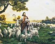 Вышивка алмазами на подрамнике "Пастух со стадом овец"