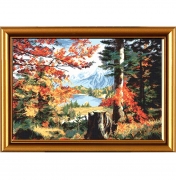Вышивка крестом на белой канве картина  "Осень в долине"